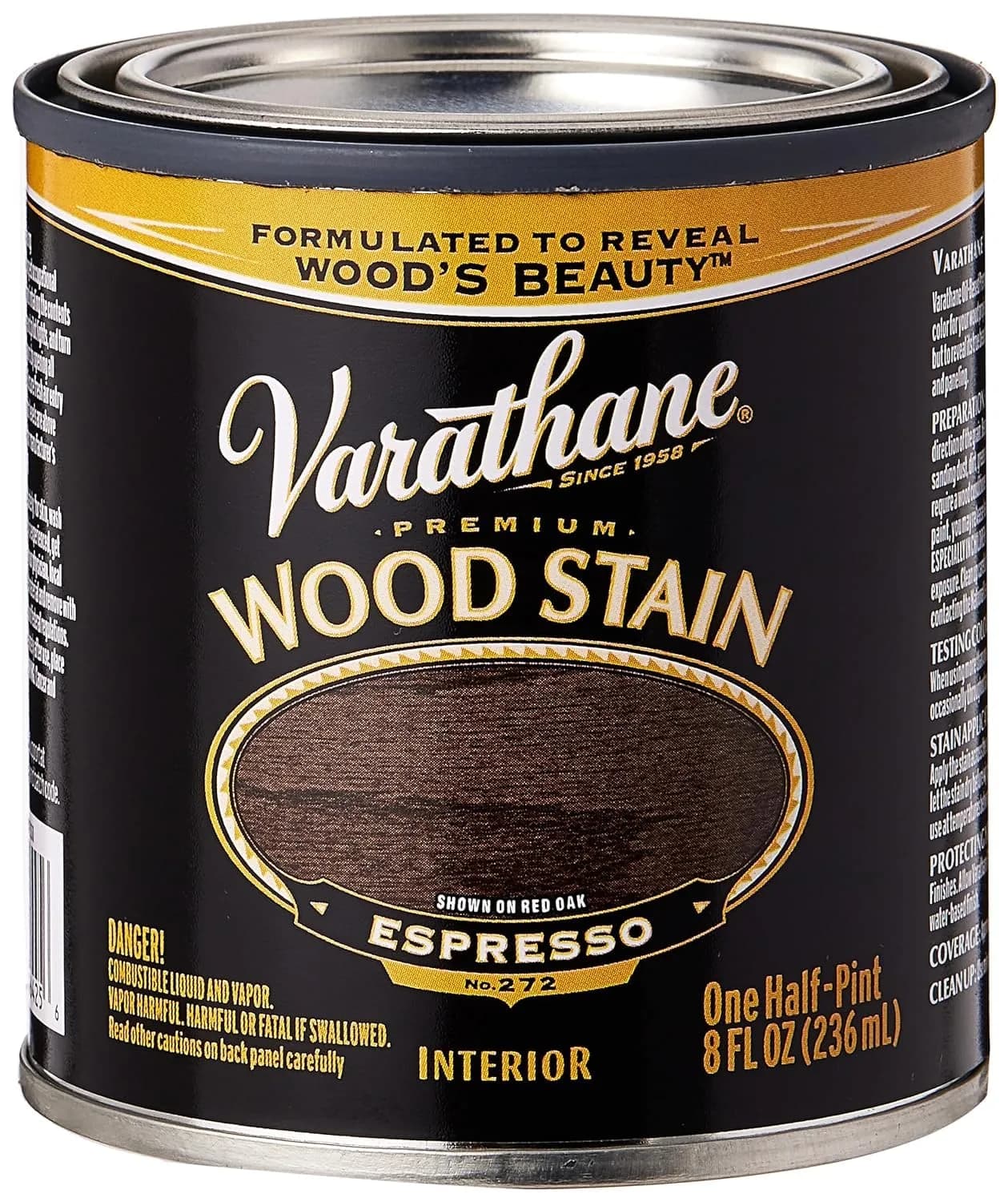 Varathane Espresso Oil-Based Wood Stain 8 fl oz (Half Pint) | Rich Deep Color for Interior Wood - main product image