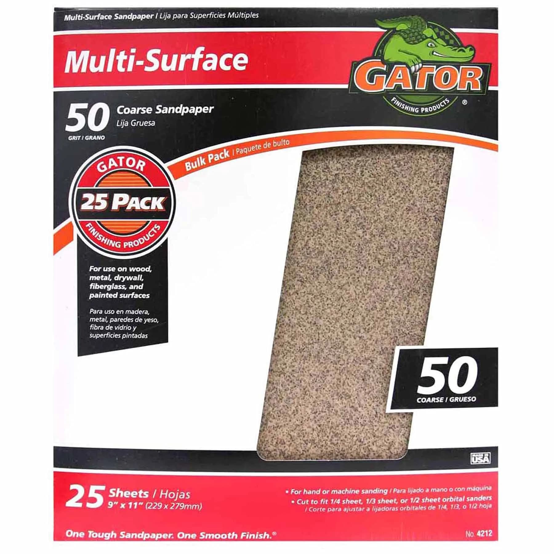 Gator 9" x 11" Multi-Surface Sanding Sheets, 180 Grit, 25 Pack | Aluminum Oxide for Wood, Metal, Paint — Brown