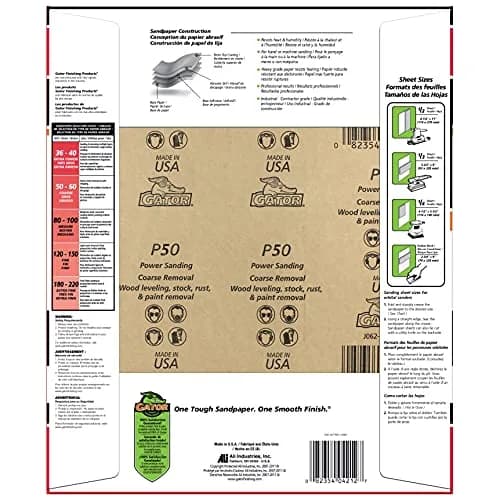 Gator 9" x 11" Multi-Surface Sanding Sheets, 50 Grit, 25 Pack | Extra Coarse Aluminum Oxide for Wood, Metal, Fiberglass thumbnail 2