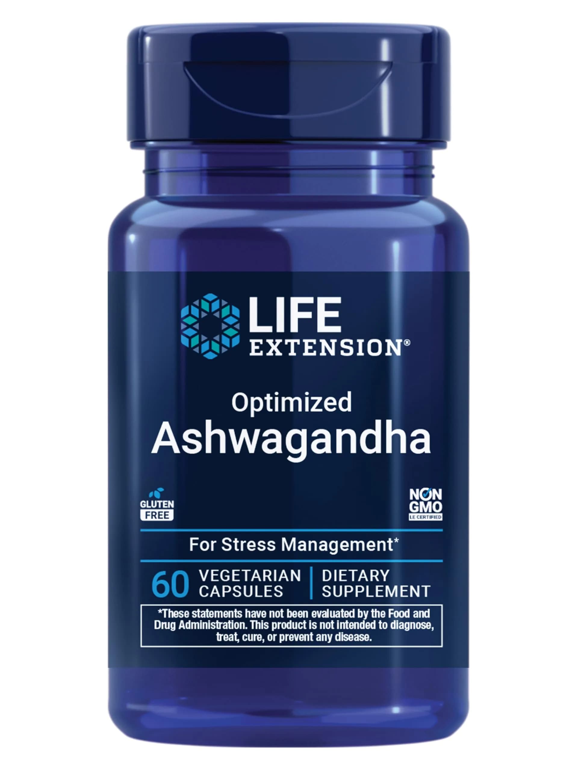 Life Extension Optimized Ashwagandha Capsules 60 Count | Stress Management Supplement for Healthy Stress Response, Focus, Memory, Mood Support - main product image