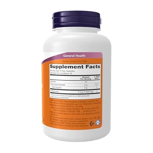 NOW Foods D-Mannose 500 mg 120 Veg Capsules | Healthy Urinary Tract Support with Non-GMO Verified Formula thumbnail 2