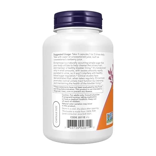 NOW Foods D-Mannose 500 mg 120 Veg Capsules | Healthy Urinary Tract Support with Non-GMO Verified Formula thumbnail 3