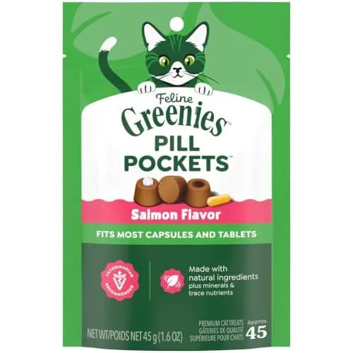 Greenies Feline Pill Pockets Salmon Flavor Cat Treats 1.6 oz (45 Count) | Vet-Recommended Pill Hiding thumbnail 1
