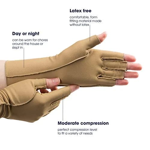 isotoner Therapeutic Compression Gloves, Camel, Medium | Moderate 23-32 mmHg support for pain relief thumbnail 2