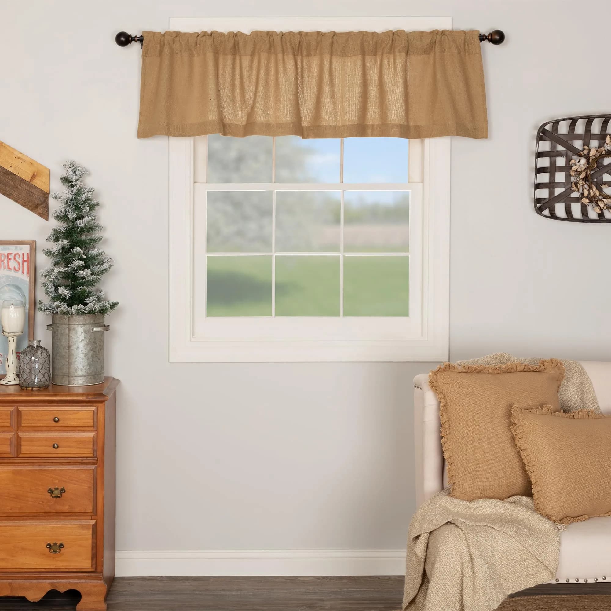VHC Brands Burlap Natural Window Valance, Tan, 16x72 | Rustic Farmhouse Charm with Easy Care