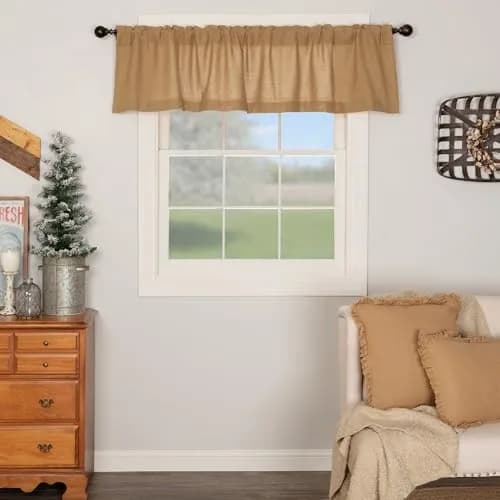 VHC Brands Burlap Natural Window Valance, Tan, 16x72 | Rustic Farmhouse Charm with Easy Care thumbnail 1