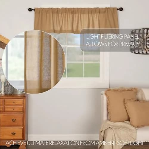 VHC Brands Burlap Natural Window Valance, Tan, 16x72 | Rustic Farmhouse Charm with Easy Care thumbnail 3