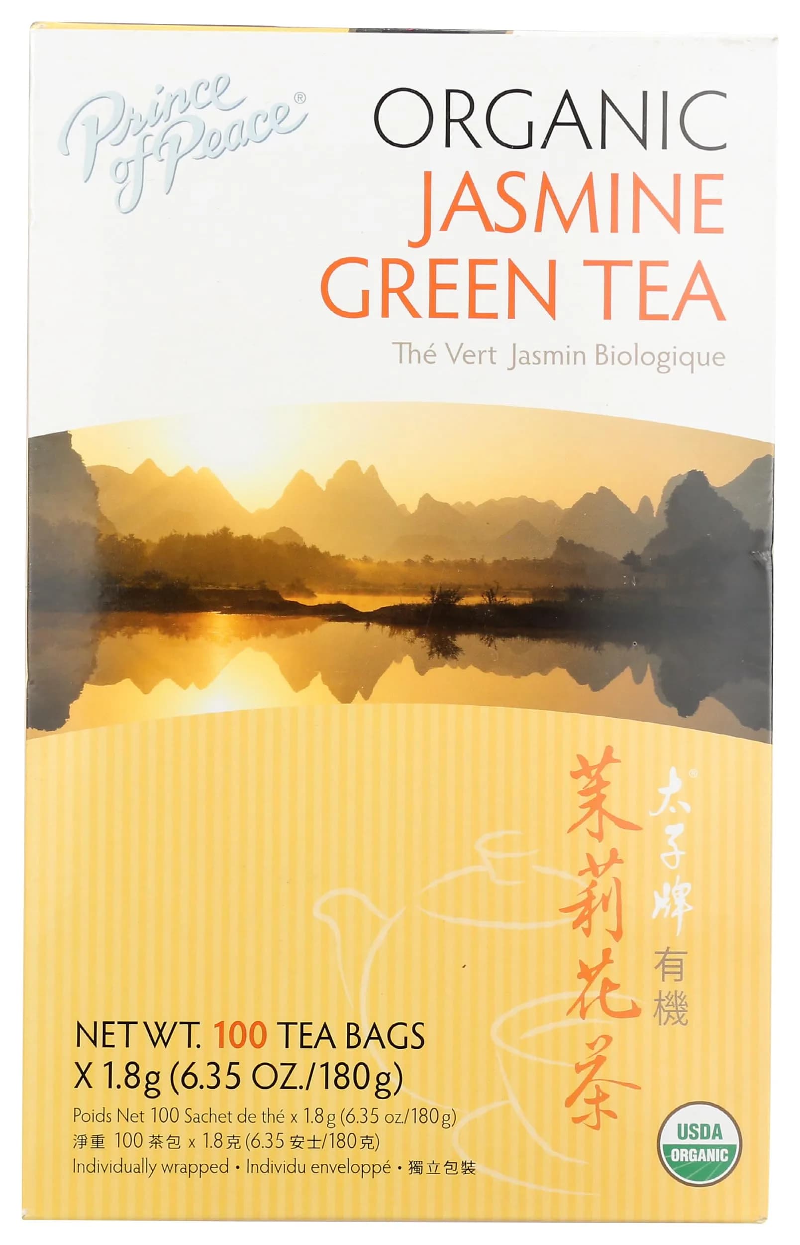 Prince Of Peace Organic Jasmine Green Tea 100 ct | Certified Organic, Antioxidant, Jasmine Infused — No Color