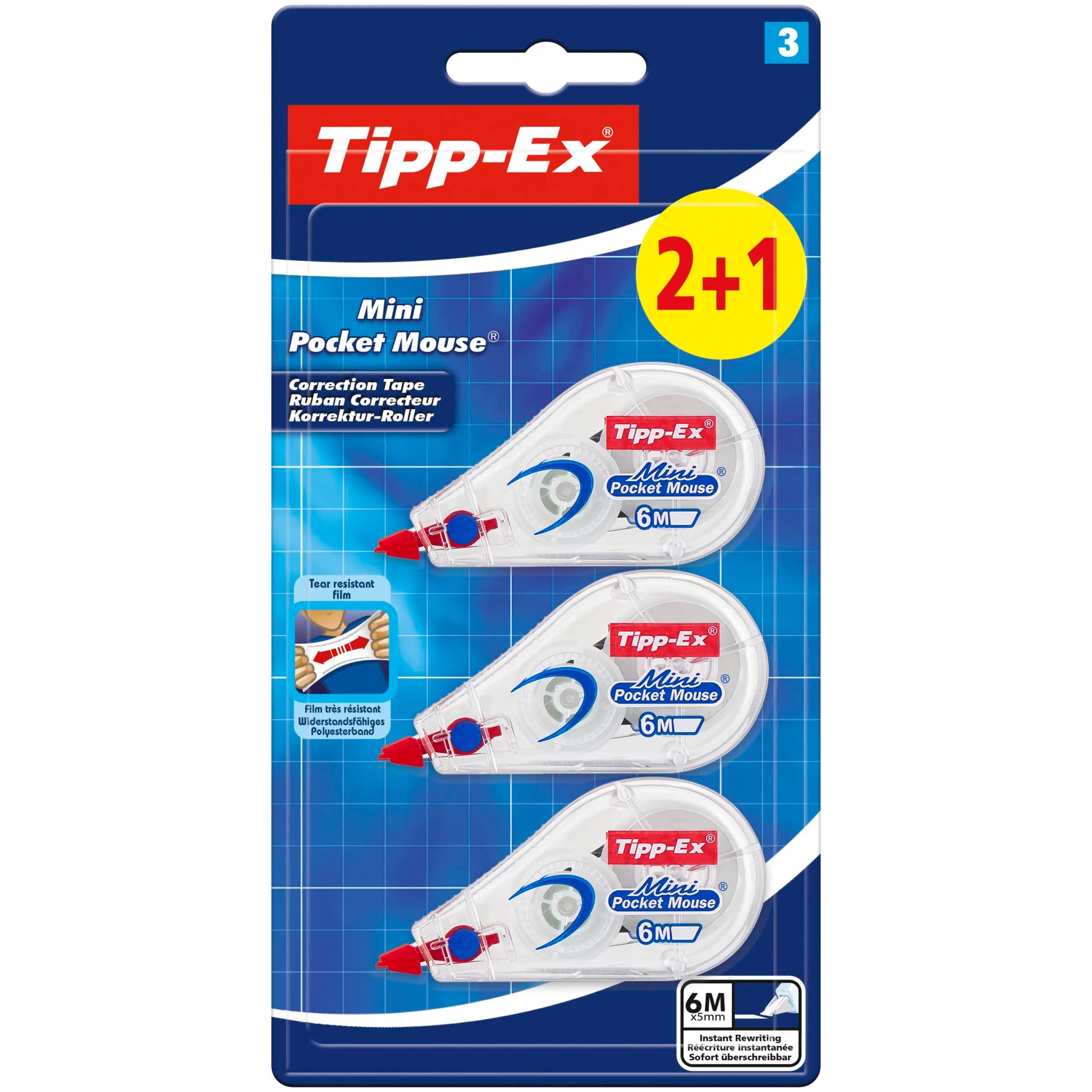 Tipp-Ex Mini Pocket Mouse Correction Tape Pack of 3 | 6m x 5mm, White, Office Supplies