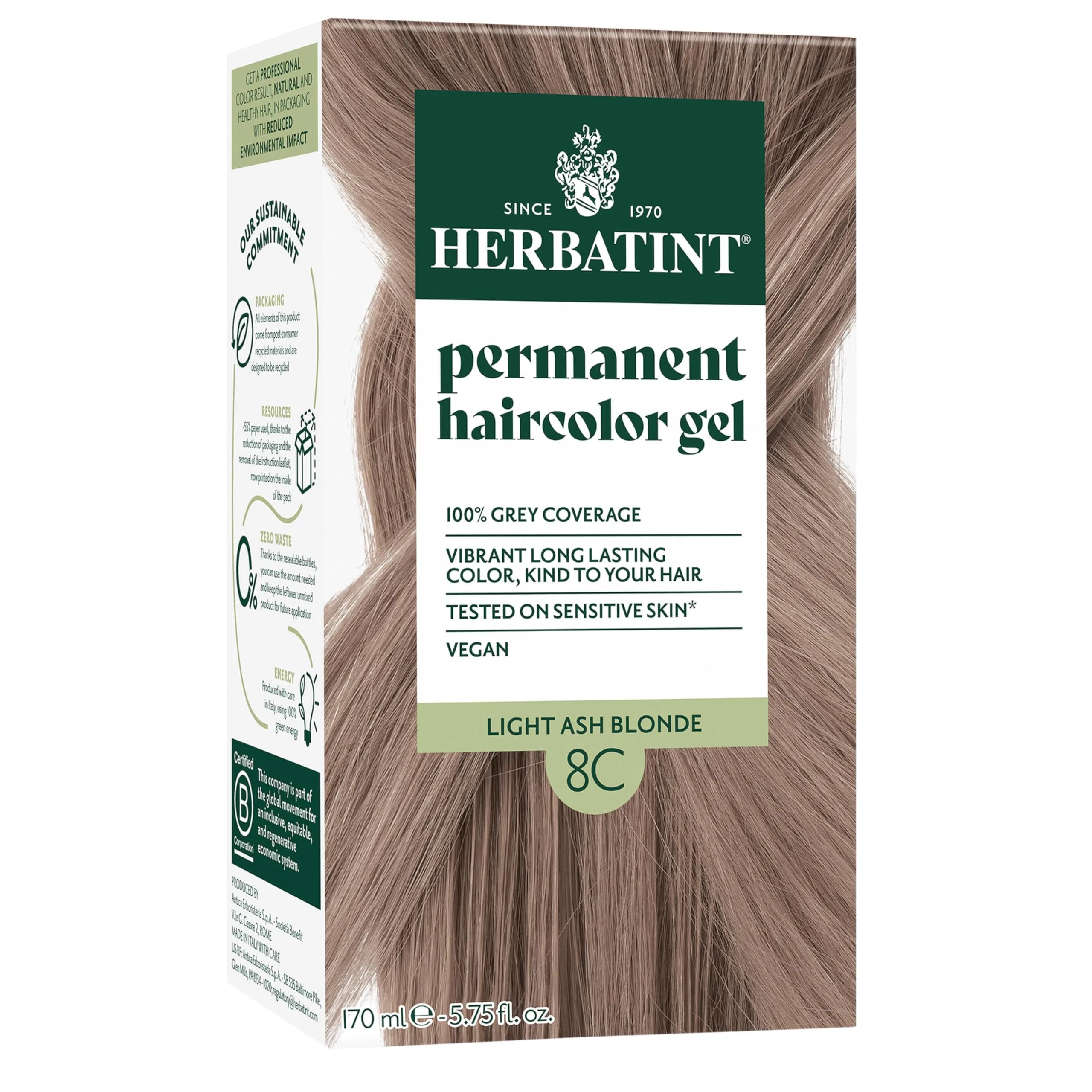 Herbatint 8C Light Ash Blonde Permanent Hair Dye | Ammonia-Free, Vegan, Gluten-Free, 5.75 Fl Oz - main product image
