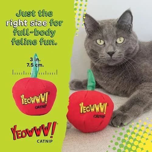Yeowww! Catnip Apple Cat Toy 4 inch | 100% Organic Catnip, Crinkly Stem & Leaf thumbnail 3