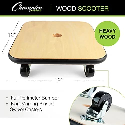 Champion Sports 12" Wood Scooter – Wooden Base with Full Bumper & Swivel Casters for Active Play & PE Class thumbnail 3