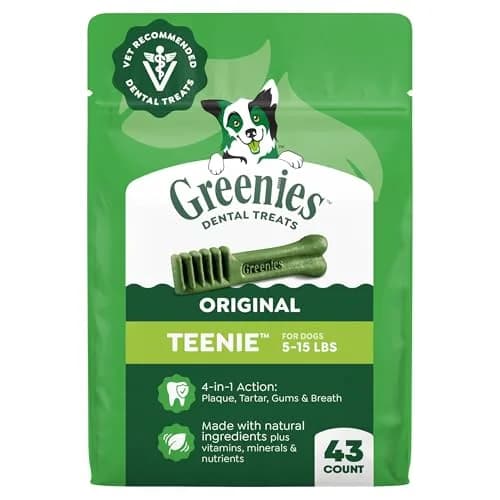 Greenies Teenie Original Dental Dog Treats, Chicken, 43 Count (12 oz / 340 g) | Veterinarian-Recommended for Small Dogs — Original