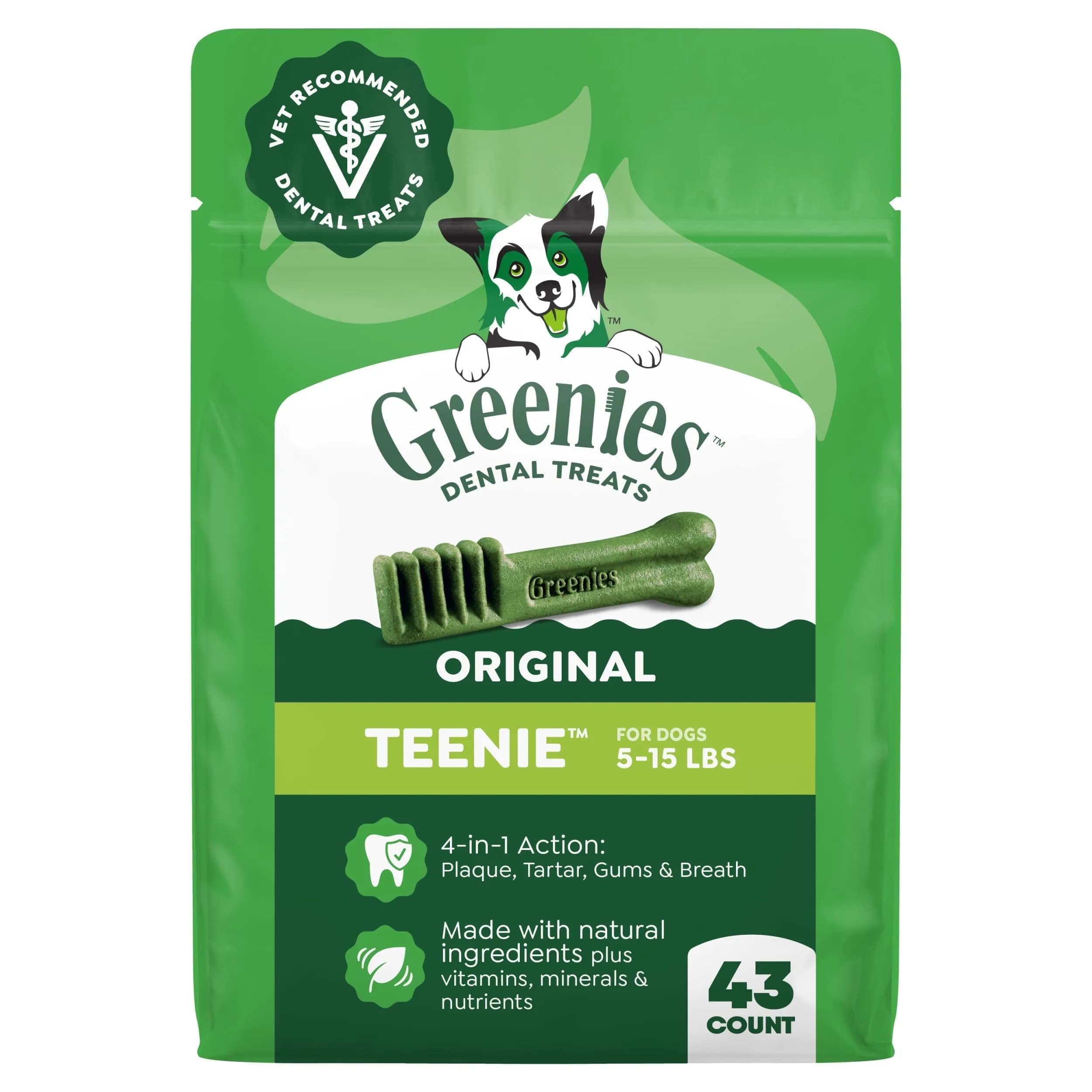 Greenies Teenie Original Dental Dog Treats, Chicken, 43 Count (12 oz / 340 g) | Veterinarian-Recommended for Small Dogs - main product image