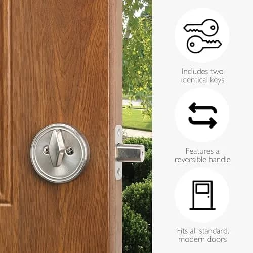 Design House Single Cylinder Deadbolt Satin Nickel | Modern & Secure (70-120 chars) thumbnail 3