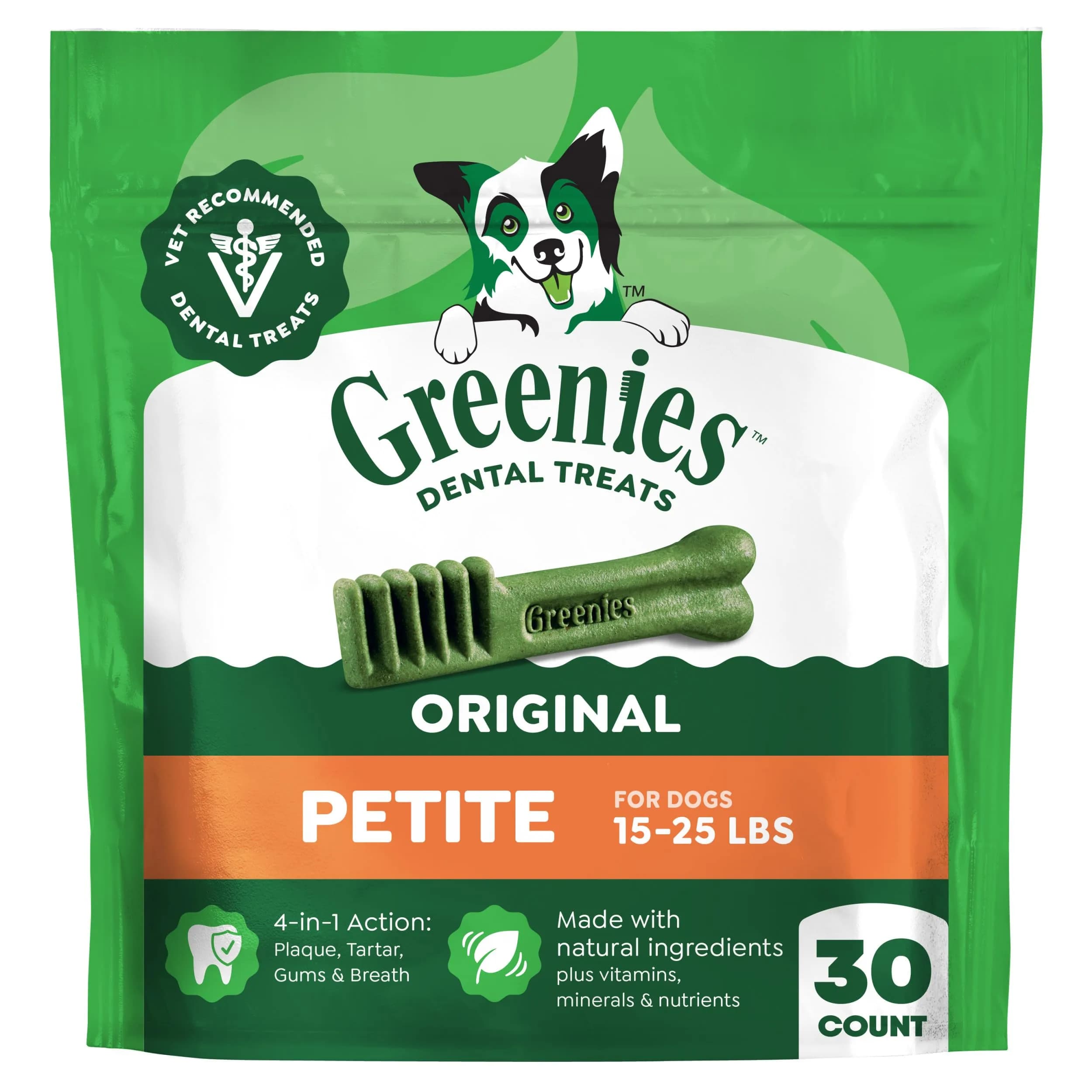 Greenies Petite Natural Dental Dog Treats, Original Flavor, 30 Count | Supports Oral Hygiene & Fresh Breath - main product image