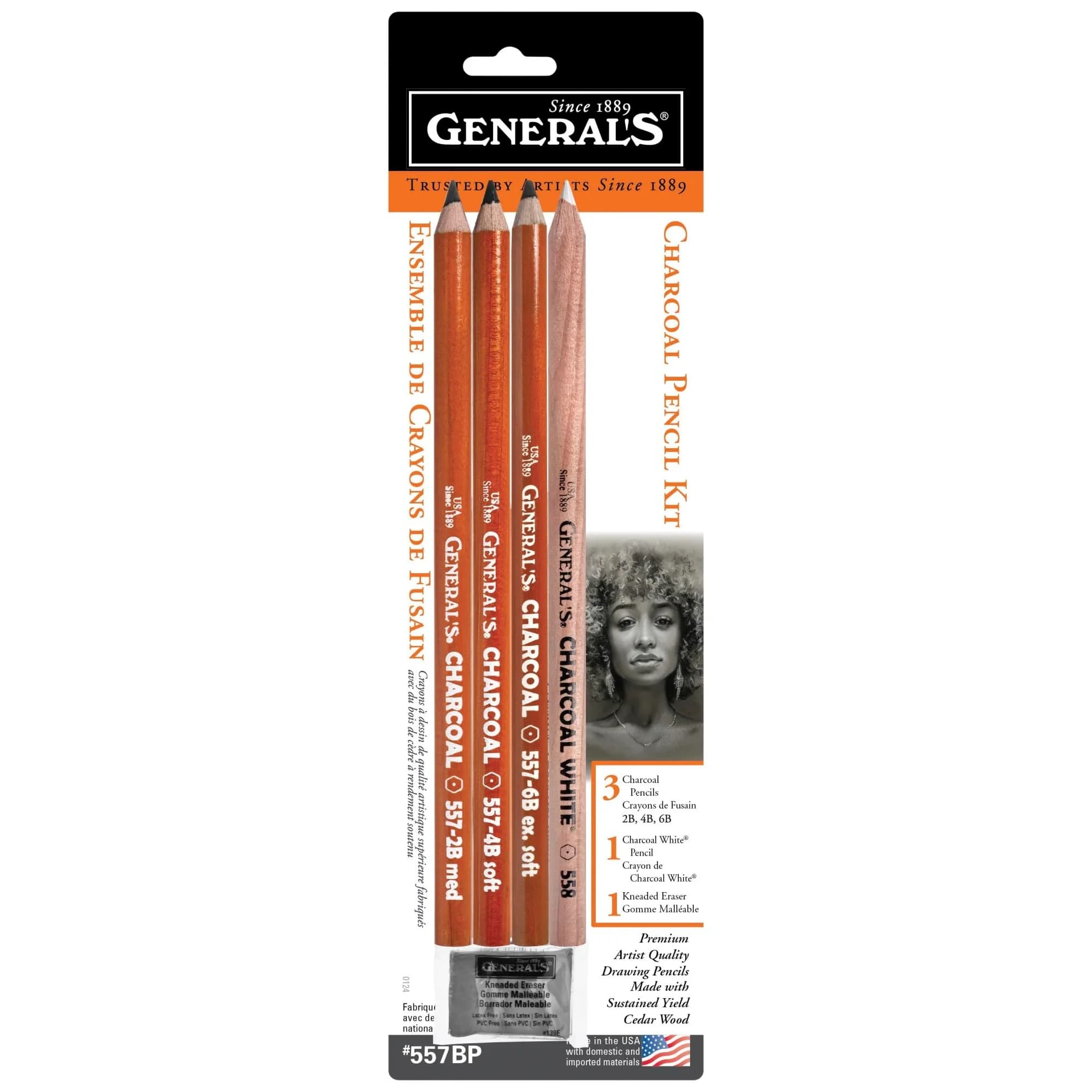 GENERAL'S Charcoal Drawing Set, White/Black, 5-Piece Kit | Conforms to ASTM D4236 thumbnail 1