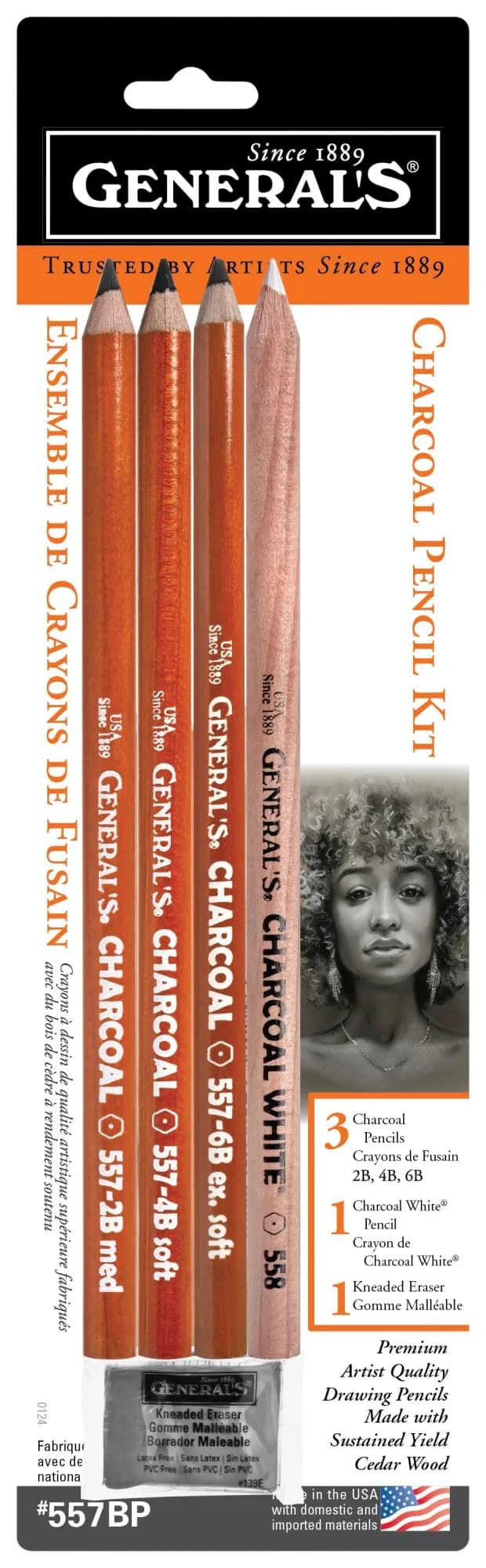 GENERAL'S Charcoal Drawing Set, White/Black, 5-Piece Kit | Conforms to ASTM D4236 - main product image