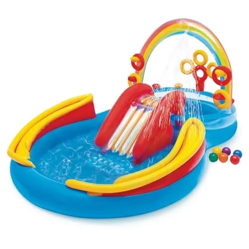 Intex Rainbow Ring Inflatable Play Center with Slide & Kiddie Pool 297cm x 193cm x 135cm | ASTM-Tested for Kids Ages 2+ thumbnail 1