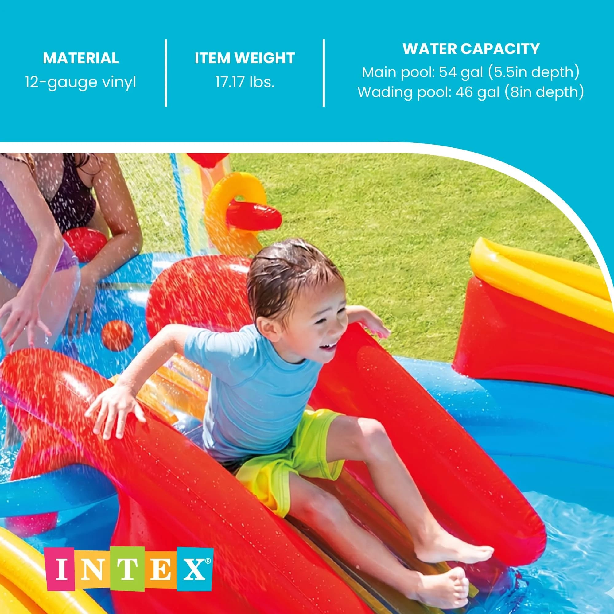 Intex Jurassic Adventure Inflatable Kiddie Pool with Water Sprayer, Slide & Dinosaurs - Multicolor, 117" x 76" x 53" - view 4
