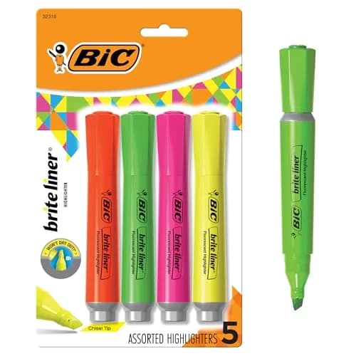 BIC Brite Liner Grip XL Highlighters, Chisel Tip, 4-Count Pack, Assorted Colors | ACMI-Approved thumbnail 1
