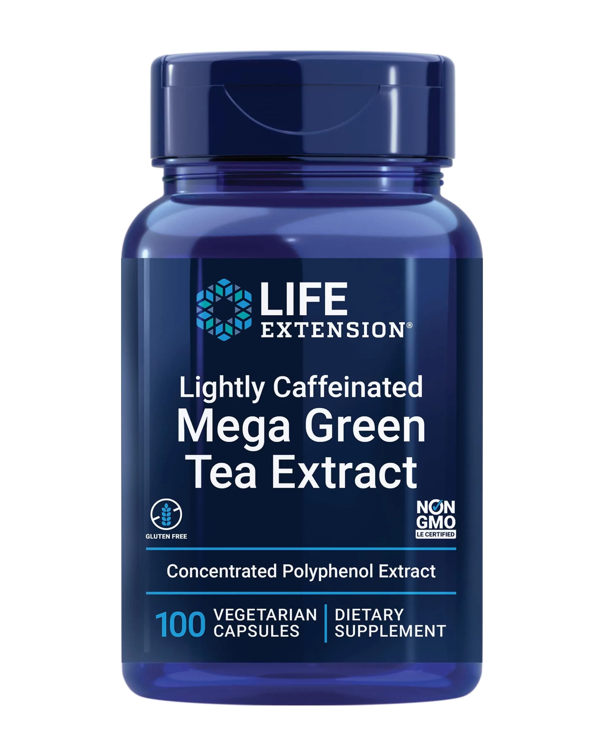 Life Extension Lightly Caffeinated Mega Green Tea Extract, 100 Capsules | Supports Cellular & Heart Health — Brown to Pink