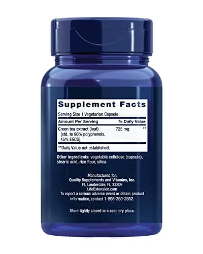 Life Extension Lightly Caffeinated Mega Green Tea Extract, 100 Capsules | Supports Cellular & Heart Health thumbnail 2