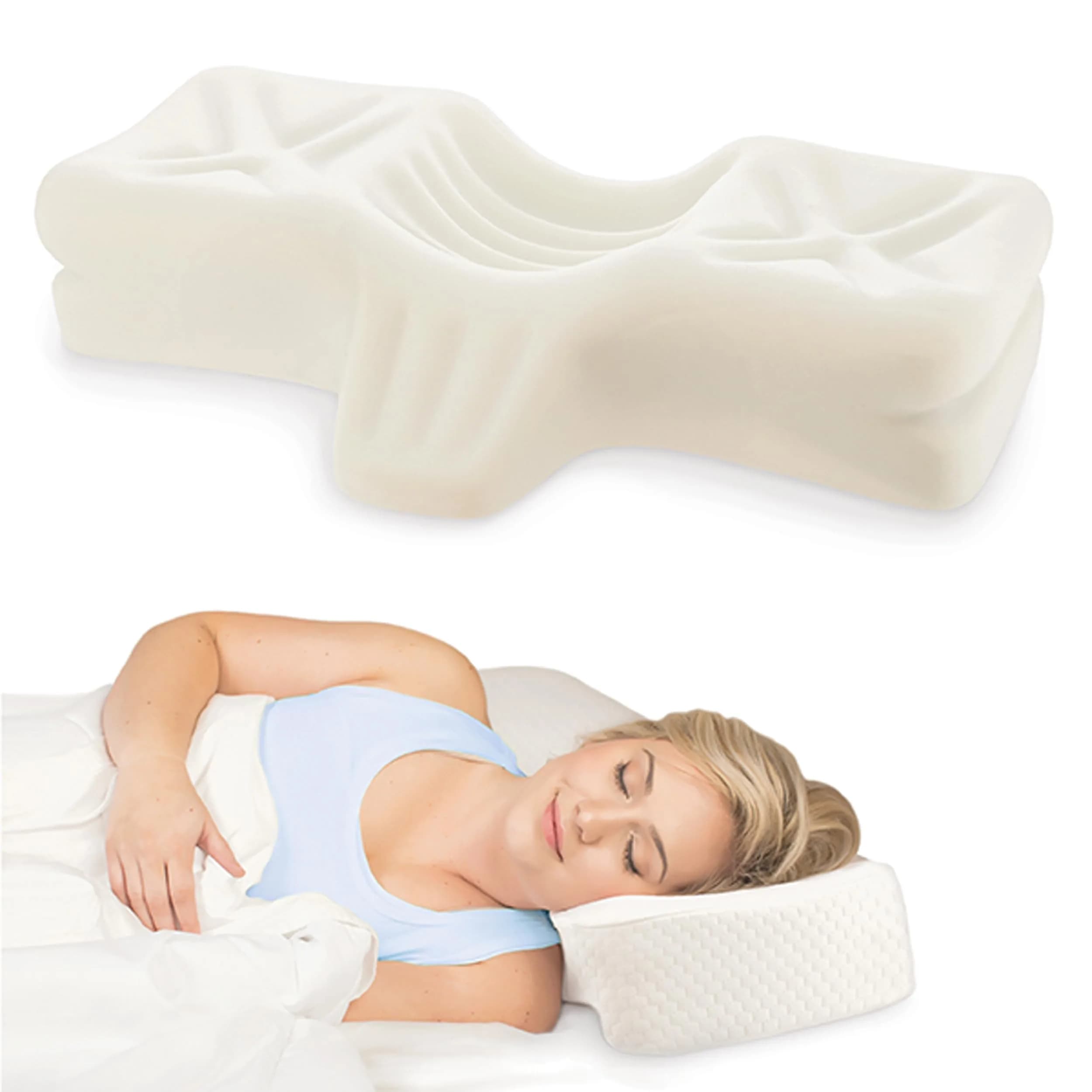 Therapeutica Ergonomic Cervical Pillow for Neck Pain Relief | Firm Molded Foam Support for Back & Side Sleepers — White
