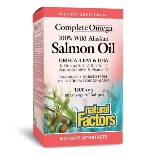 Natural Factors Complete Omega Wild Alaskan Salmon Oil 180 Softgels (408 g / 180 Count) | Supports Heart and Brain Health with Omega-3 DHA and EPA thumbnail 1