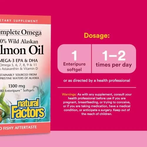 Natural Factors Complete Omega Wild Alaskan Salmon Oil 180 Softgels (408 g / 180 Count) | Supports Heart and Brain Health with Omega-3 DHA and EPA thumbnail 3
