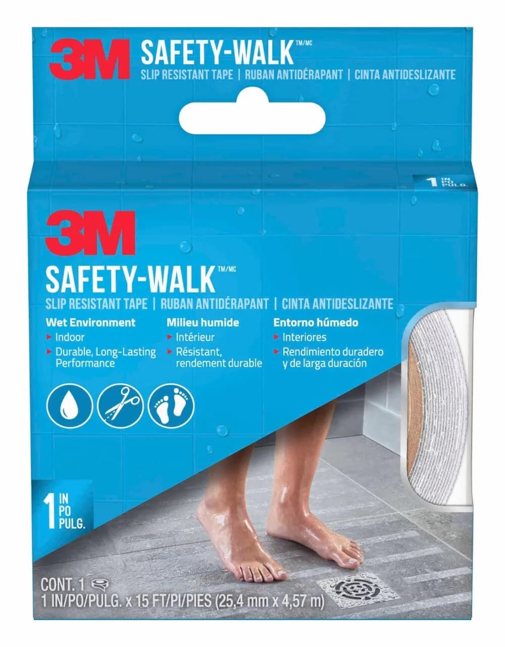 3M Safety-Walk Slip Resistant Tape 1 inch x 15 ft Clear | Durable & Long-Lasting for Wet Conditions - main product image