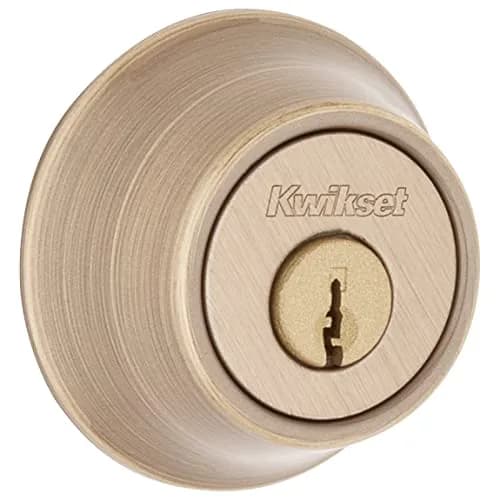 Kwikset 660 Single Cylinder Deadbolt Lock, Satin Chrome Round Exterior Keyed Front Entry Door, 0.67 lb (0.30 kg) | BHMA Grade 3 Certified Security thumbnail 1