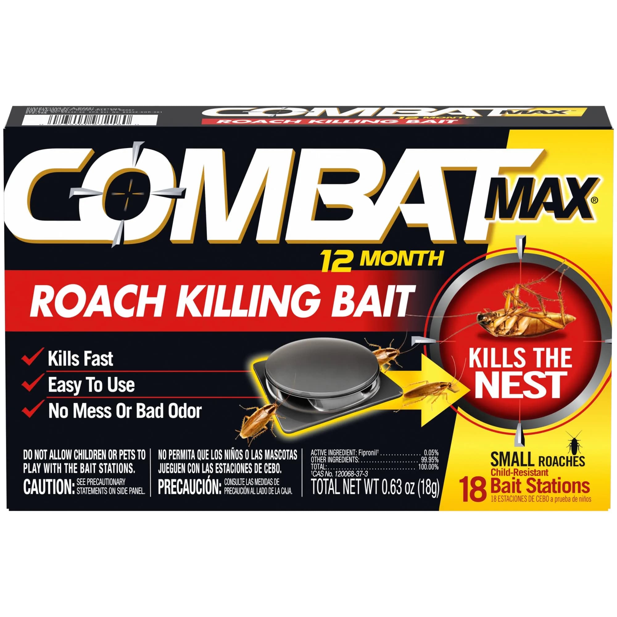Combat Max 12 Month Roach Killing Bait Stations 18 Count | Child-Resistant Fipronil Cockroach Killer