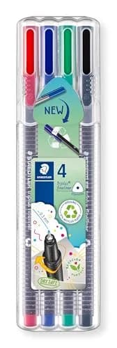 STAEDTLER Fineliner Pens - Triplus - for Adult Colouring - 4 Assorted Colours | Ergonomic Triangular Shape, Water-Based Ink, 0.3 mm Linewidth thumbnail 1