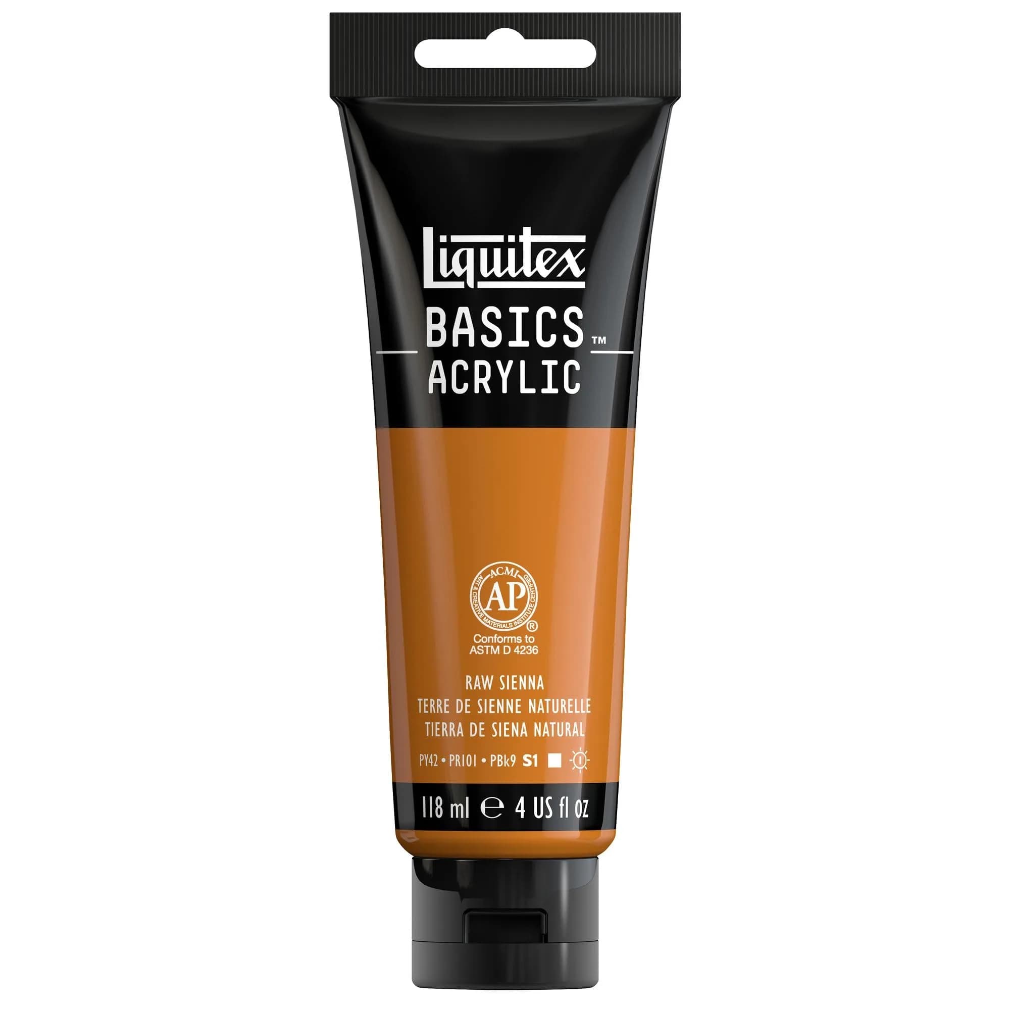 Liquitex BASICS Acrylic Paint Naphthol Crimson (4 oz / 118 ml) | Artist-Grade Heavy Body Paint — Raw Sienna / 4 Fl Oz