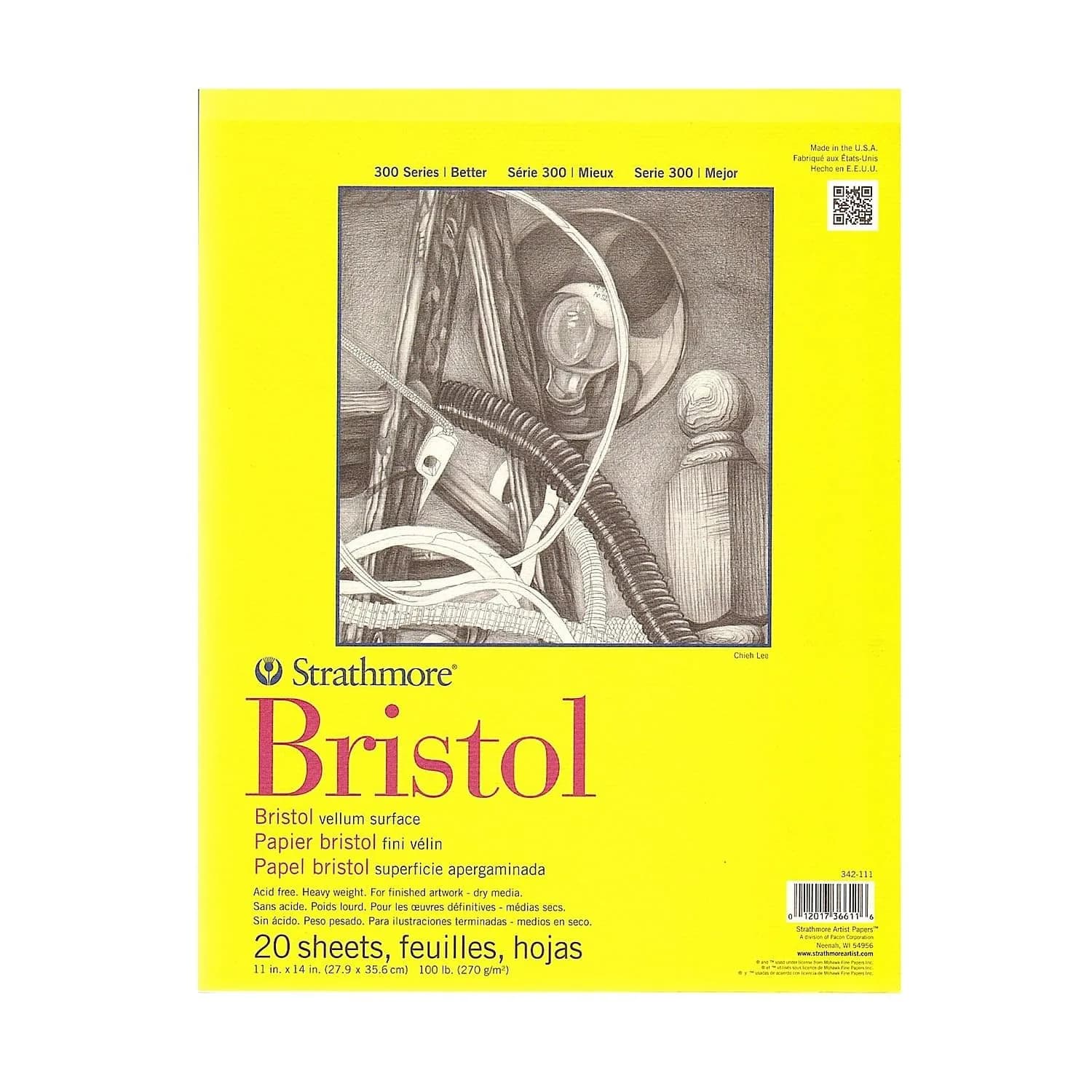 Strathmore 300 Series Bristol Paper Pad, Vellum, Tape Bound, 11x17 inches (270g/100lb) | Artist Paper for Comics, Pen & Ink — 11 x 14 inches