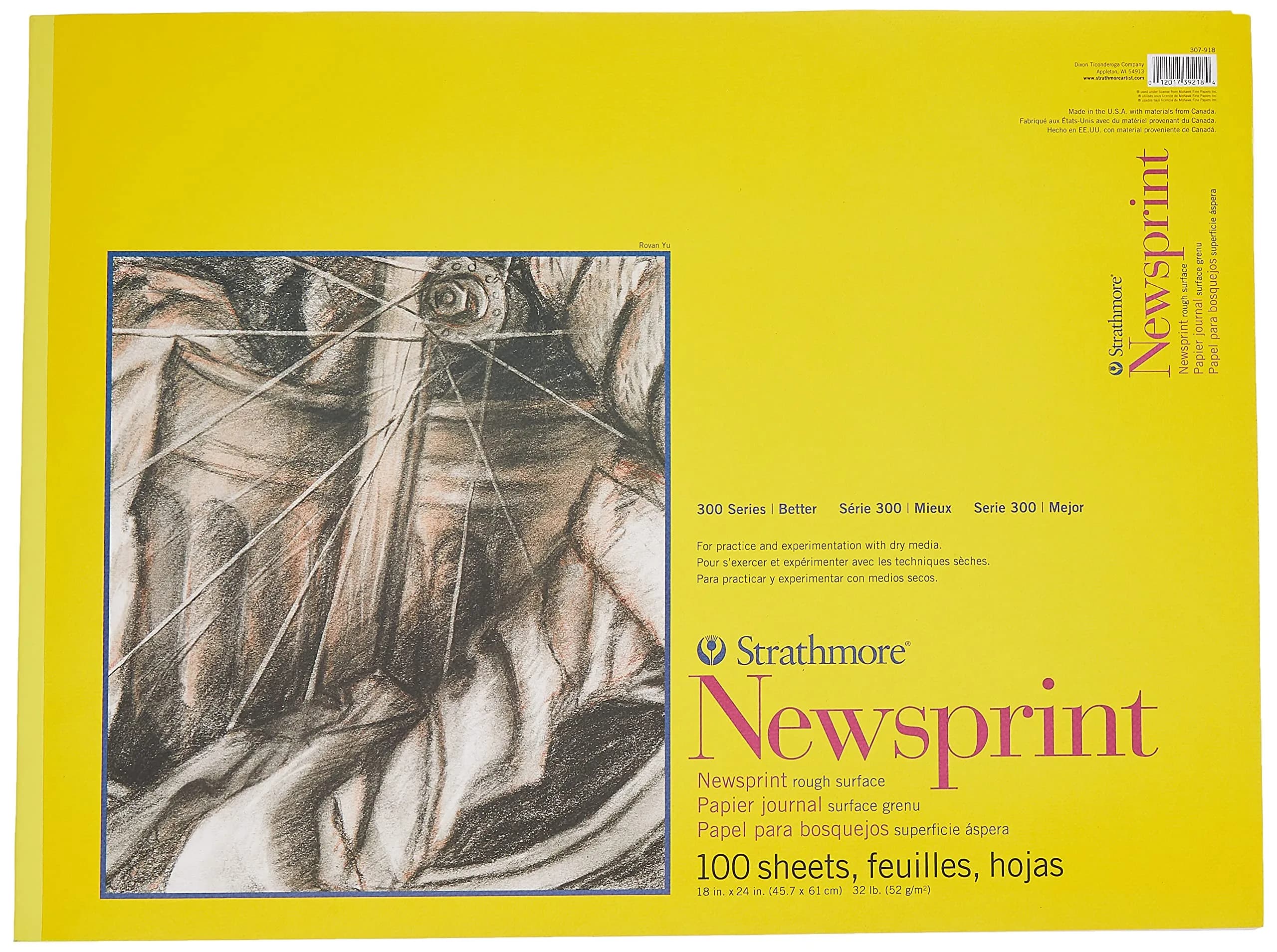Strathmore 300 Series Newsprint Pad 45.72cm x 60.96cm (18 x 24 inches) | 100 Sheets Rough Paper for Sketching - view 2