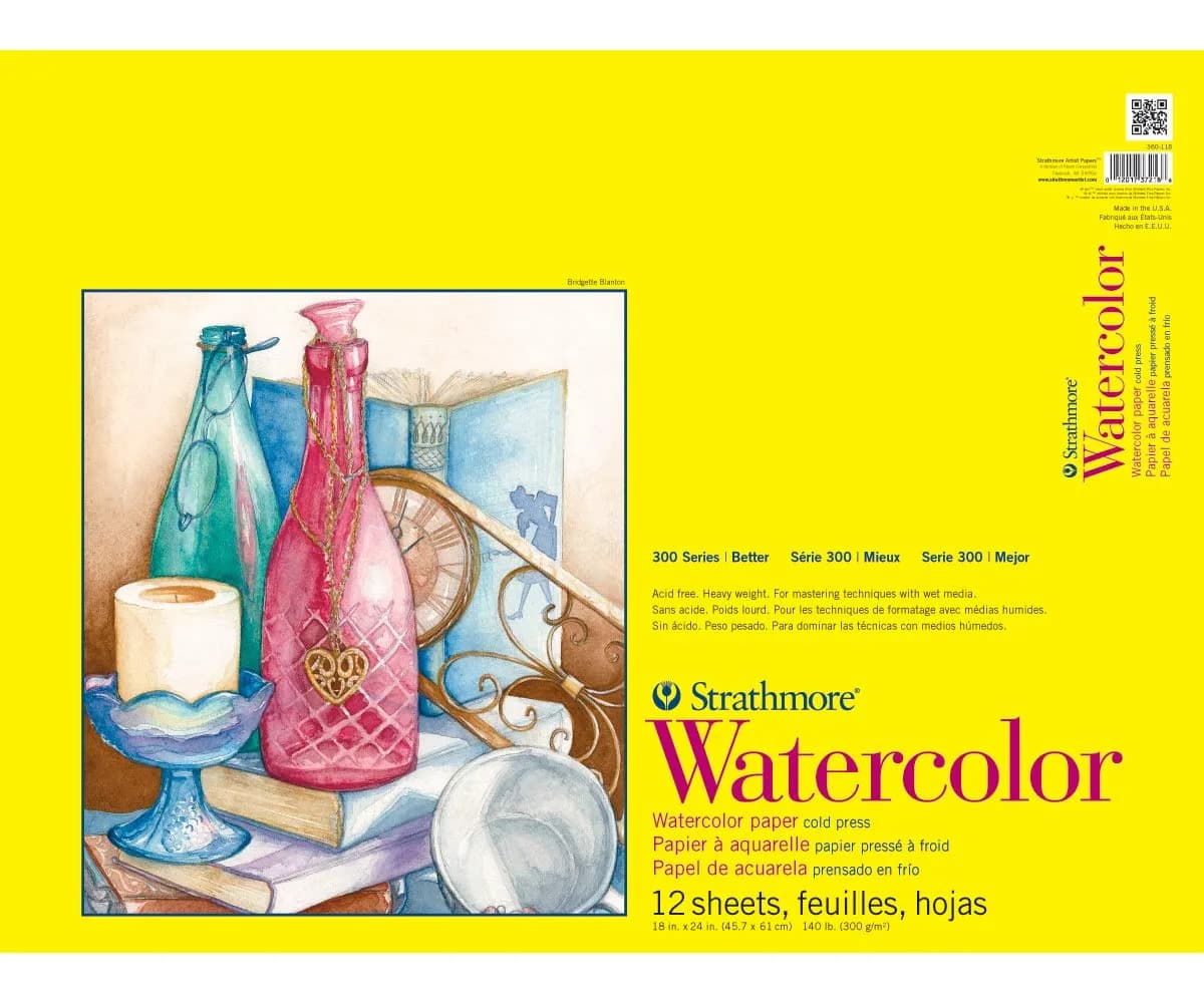Strathmore 300 Series Watercolor Paper Pad, Tape Bound, 45.72cm x 60.96cm | Acid-Free Cold Press Artist Paper — 18X24 in