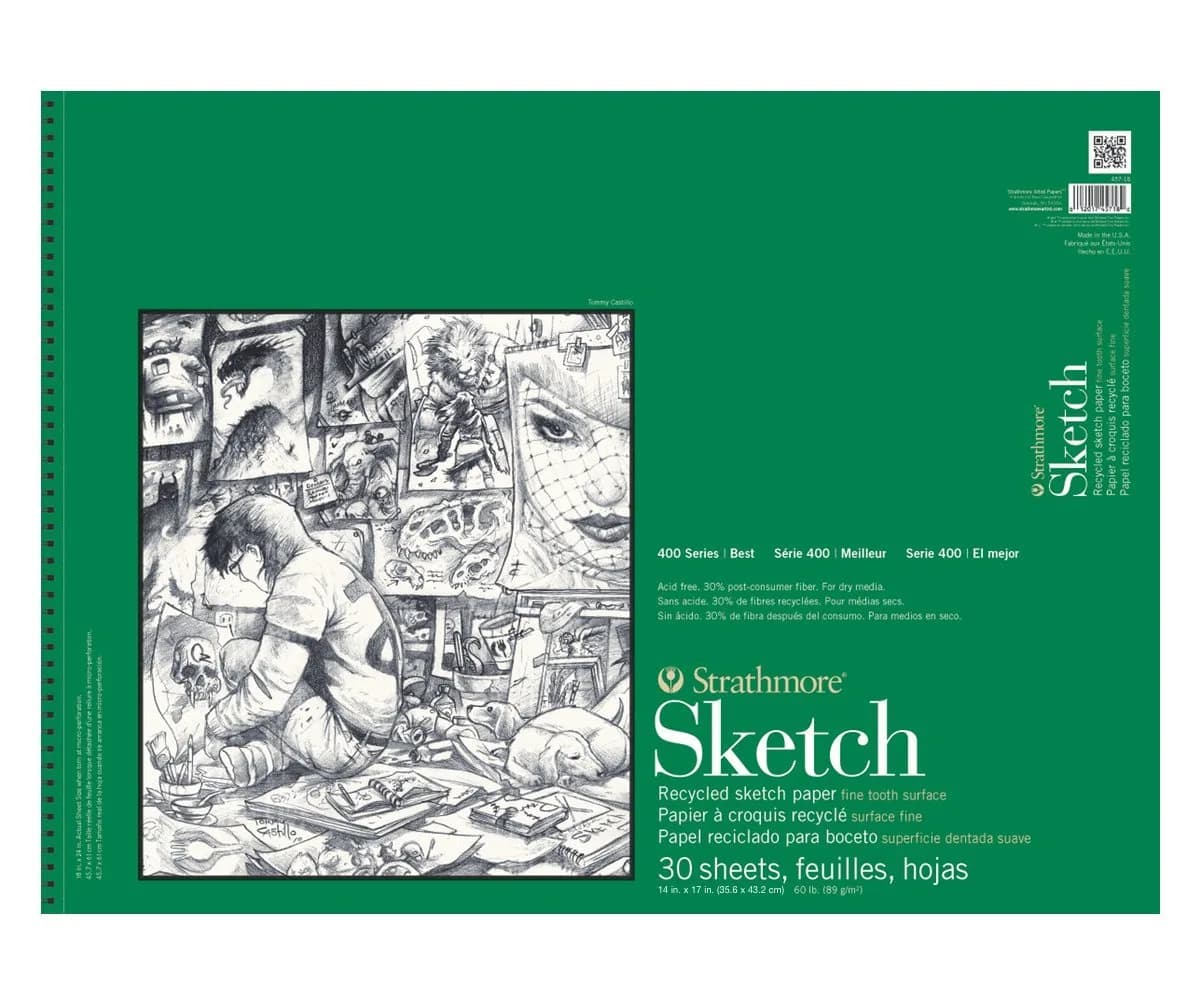 Strathmore 400 Series Sketch Pad, Recycled Paper, 14x17 inch | Artist Sketchbook for Drawing & Illustration — White