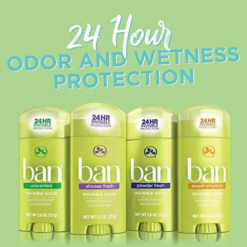 Ban Invisible Solid Antiperspirant Deodorant for Women and Men, Sweet Simplicity Scent, 73.7g (2.6 Oz) | 24-Hour Odor & Wetness Protection thumbnail 6