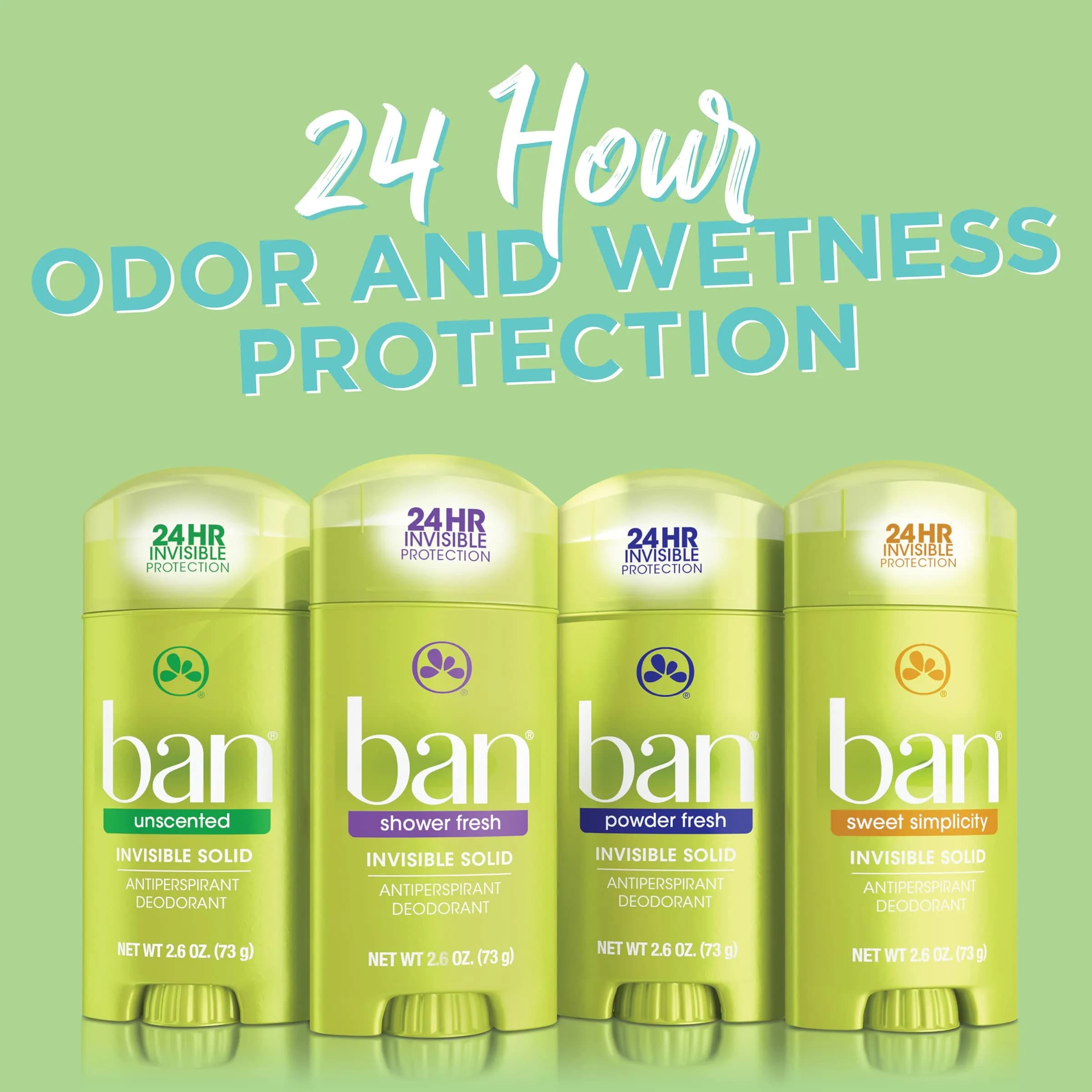 Ban Invisible Solid Antiperspirant Deodorant for Women and Men, Sweet Simplicity Scent, 73.7g (2.6 Oz) | 24-Hour Odor & Wetness Protection - view 4