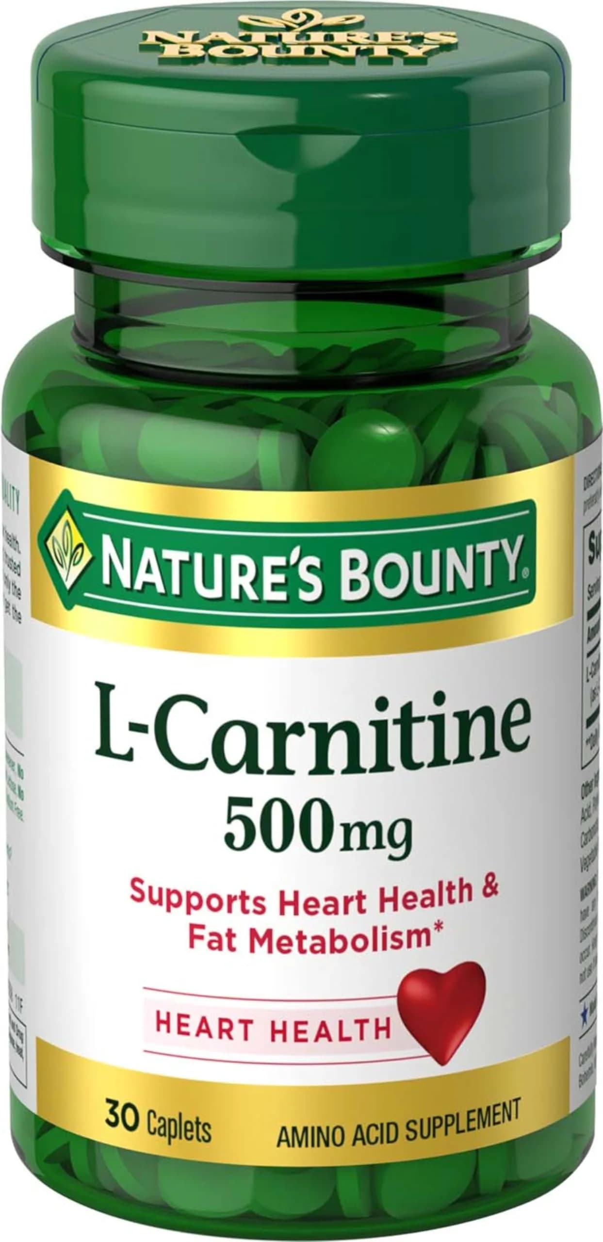 Nature's Bounty L-Carnitine 500 mg 30 Count Tablets | Supports Heart Health & Fat Metabolism — Tablet