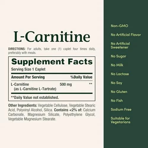 Nature's Bounty L-Carnitine 500 mg 30 Count Tablets | Supports Heart Health & Fat Metabolism thumbnail 5