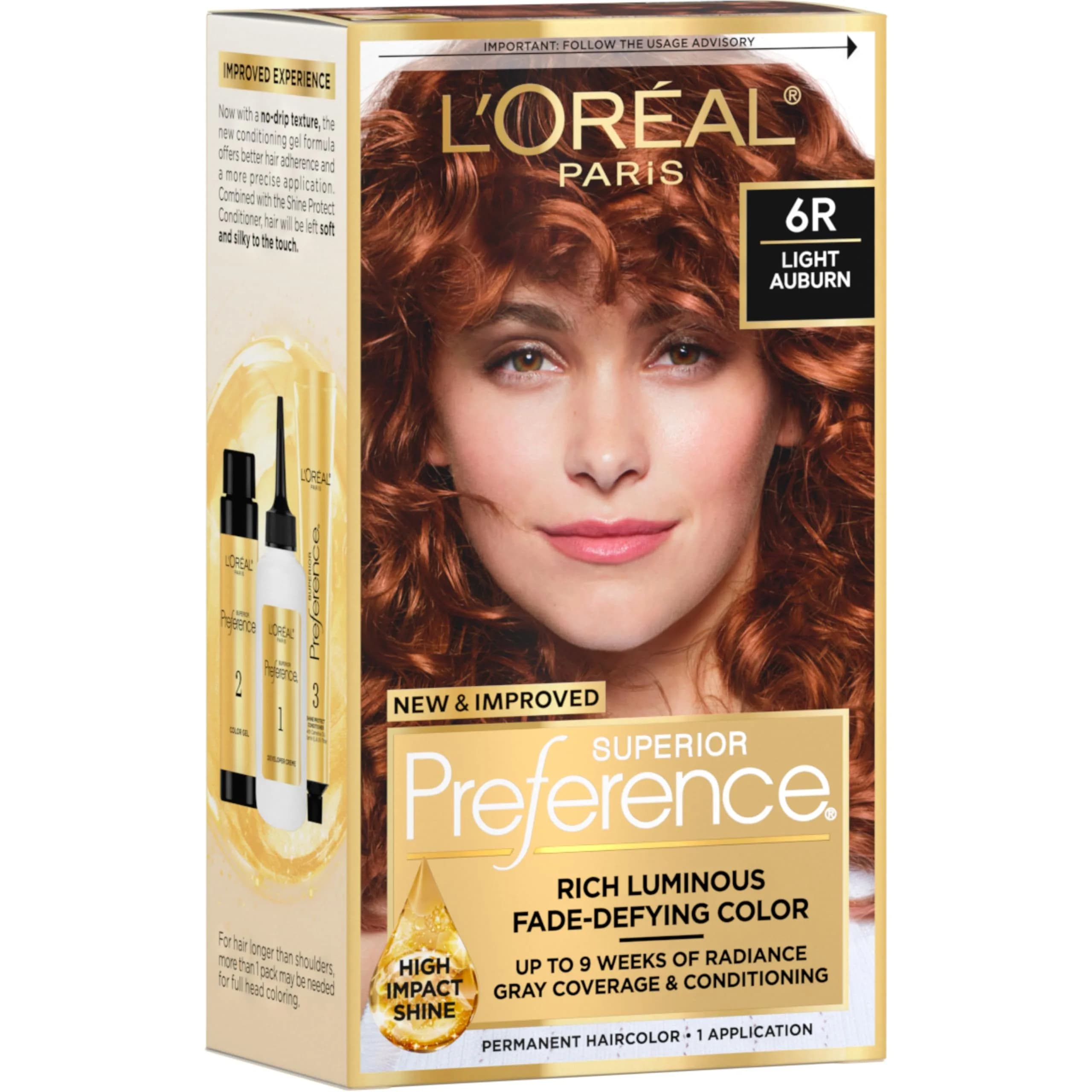L'Oreal Paris Superior Preference Permanent Hair Color 6R Light Auburn | Fade-Defying Up to 9 Weeks Radiance - main product image
