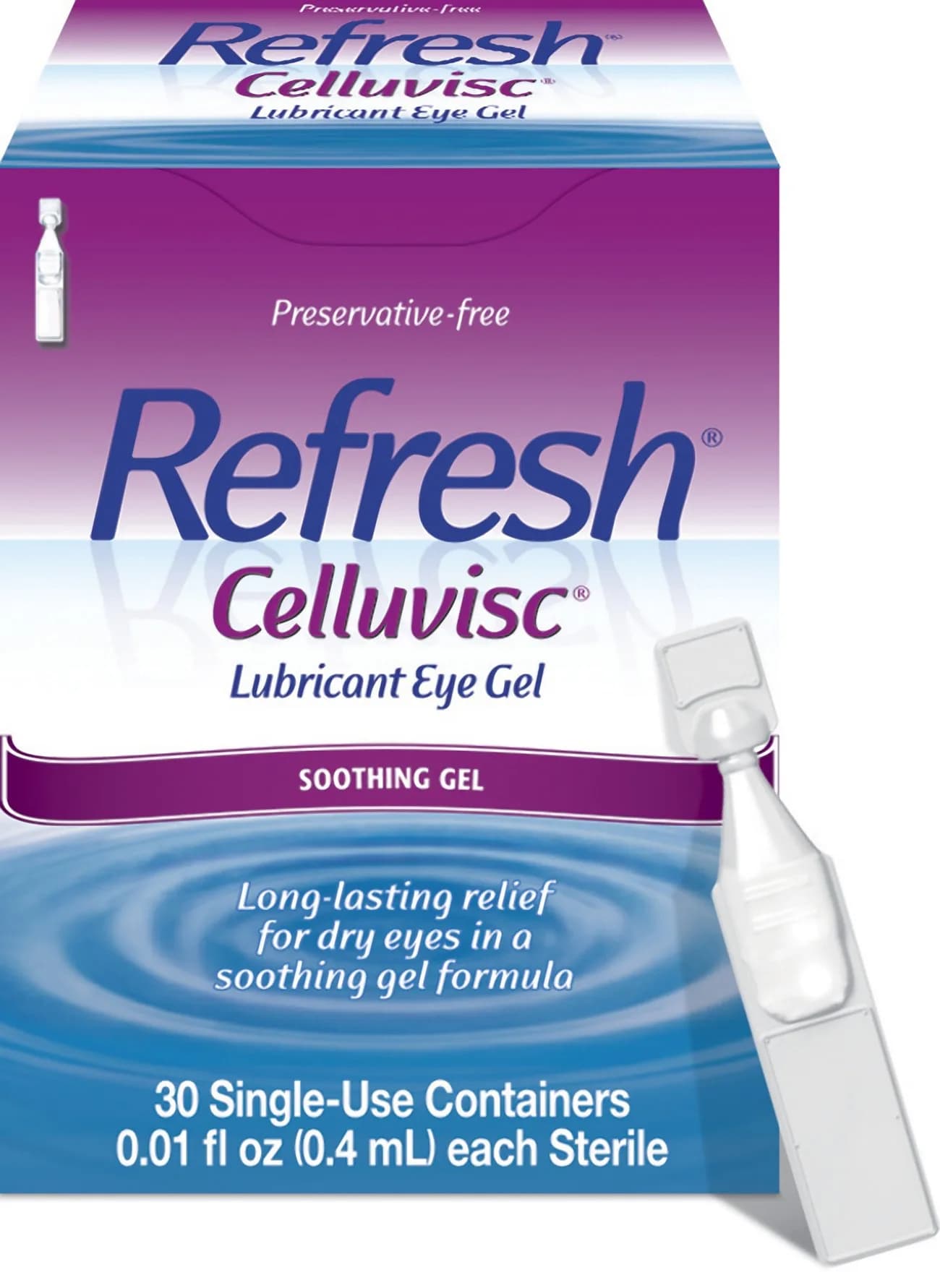 Refresh Celluvisc Lubricant Eye Gel Preservative-Free Artificial Tears 0.4 mL (0.01 fl oz) 30 Single-Use Containers | FDA Approved Medication - main product image
