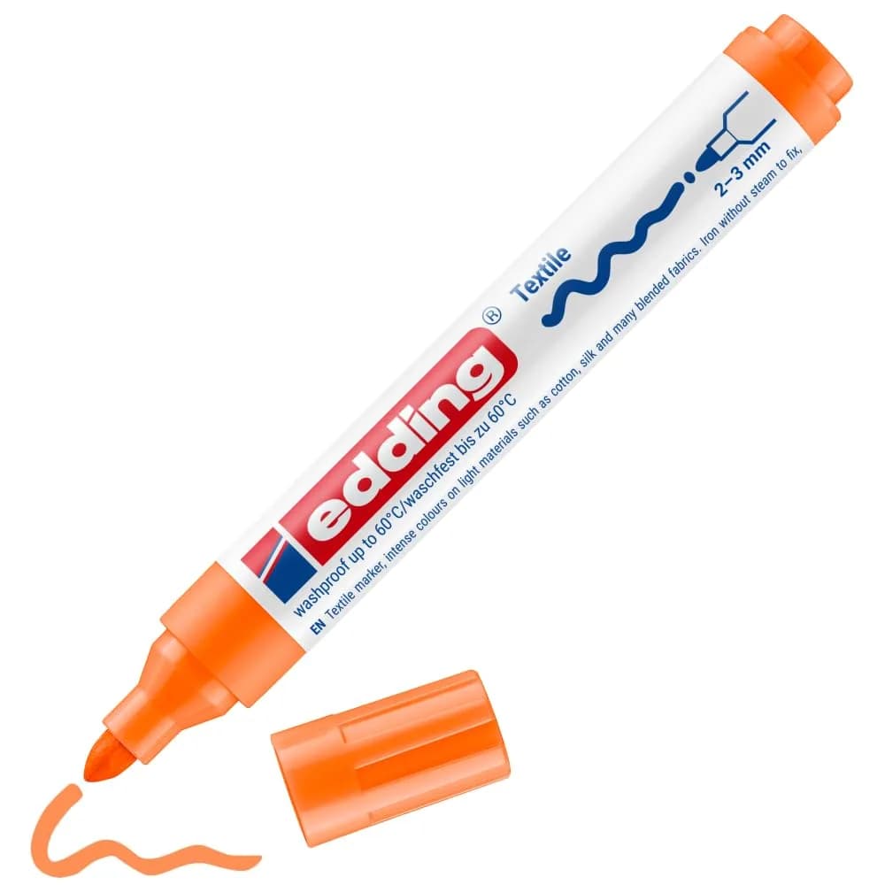 edding textile marker - orange - 1 pen - round nib 2-3 mm - permanent fabric markers for textiles, wash-resistant up to 60°C — orange