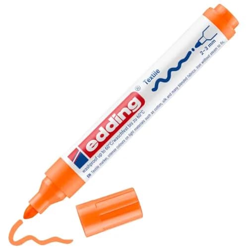 edding textile marker - orange - 1 pen - round nib 2-3 mm - permanent fabric markers for textiles, wash-resistant up to 60°C thumbnail 1