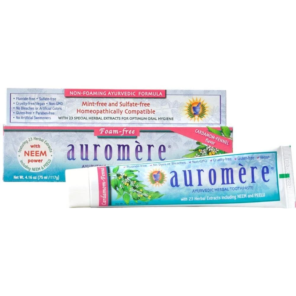 Auromere Ayurvedic Herbal Neem & Clove Toothpaste Cardamom-Fennel 117.93g (4.16 oz) | Fluoride-Free Oral Care — No Color