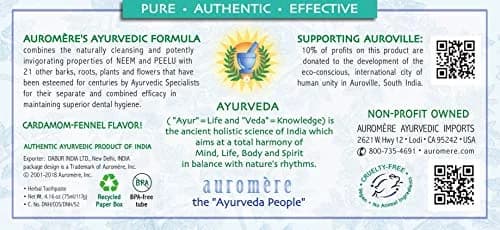 Auromere Ayurvedic Herbal Neem & Clove Toothpaste Cardamom-Fennel 117.93g (4.16 oz) | Fluoride-Free Oral Care thumbnail 2