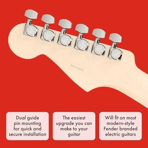 Fender Locking Tuners for Right-Handed Electric Guitar, Stratocaster & Telecaster, Polished Chrome, Set of 6 | 18:1 Gear Ratio thumbnail 4